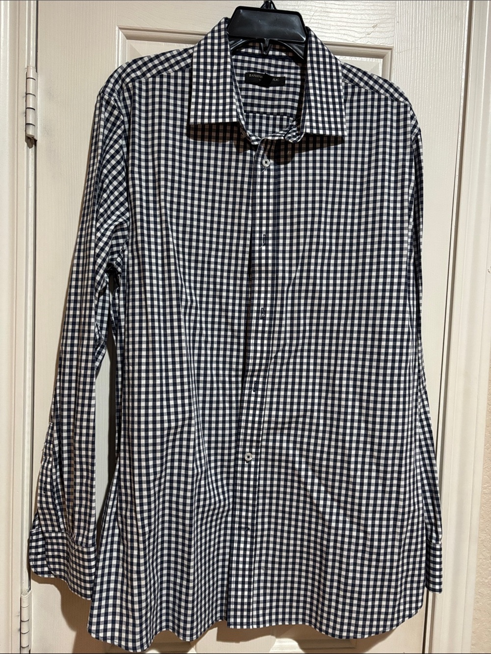 Banana Republic Navy and White Gingham Dress Shirt